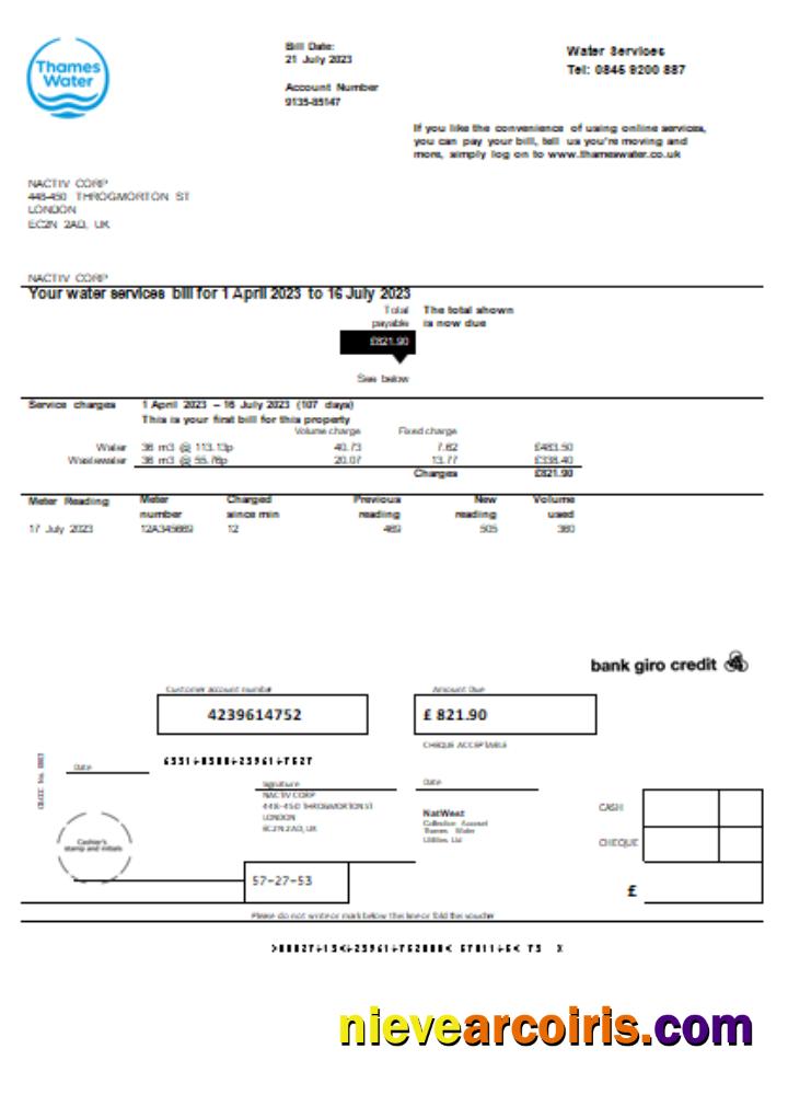 Thames Water utility business bill
